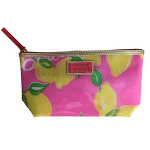 Lilly Pulitzer For Estee Lauder Makeup Bag Pink Lemon Yellow Zip Top PVC